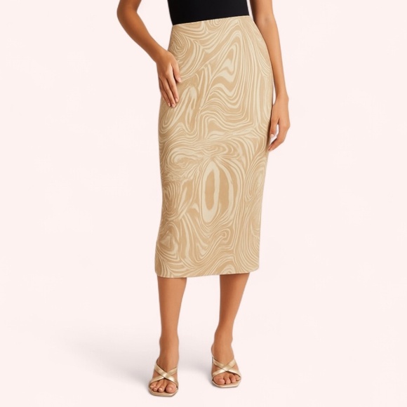 Ena Pelly Sand Funky Marble Print Midi Skirt NWT Sz 4 Neutral Swirl Sample Sale - Picture 1 of 8